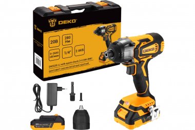 Фотография товара 'Deko 063-4392 Винтоверт аккумуляторный ударный DKIS20-Li, с быстрозажимным патроном, 20В, 2*2.0Ач, в кейсе'