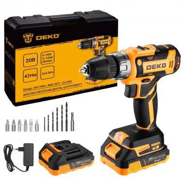 Фотография товара 'Deko 083-1109 Аккумуляторная дрель-шуруповерт 13 предметов в кейсе, 2x3.0Ач'