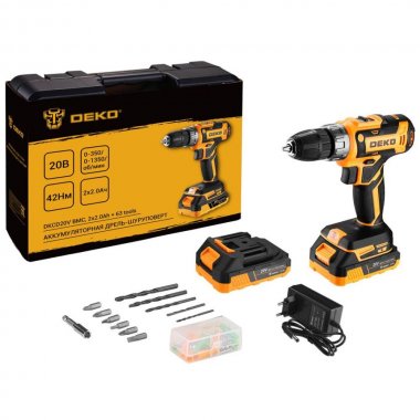 Фотография товара 'Deko 080-1002 Аккумуляторная дрель-шуруповерт DKCD20V 20В, 2х2.0Ач'