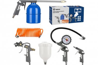 Фотография товара 'Deko 018-0909 Набор пневмоинструмента DKSG05 (5 предметов краскораспылитель с верхним бачком)'