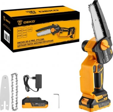 Фотография товара 'Deko 083-2011 Пила цепная аккумуляторная 4" и 6", 20В, 2x2.2Ач, 2 шины и 2 цепи'
