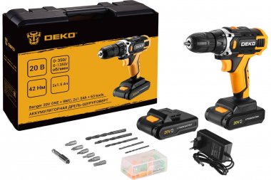 Фотография товара 'Deko 083-1043 Аккумуляторная дрель-шуруповерт 63 инструмента для дома, 20В'
