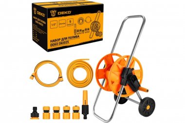 Фотография товара 'Deko 065-0463 Набор для полива DKI025: катушка на колесах, шланг усиленный 1/2" 25м+2м, насадка для полива, коннекторы'