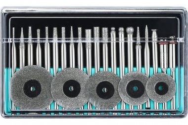 Фотография товара 'Deko 065-0681 Набор шарошек и отрезных дисков с алмазным напылением для гравера + держатели RT25'