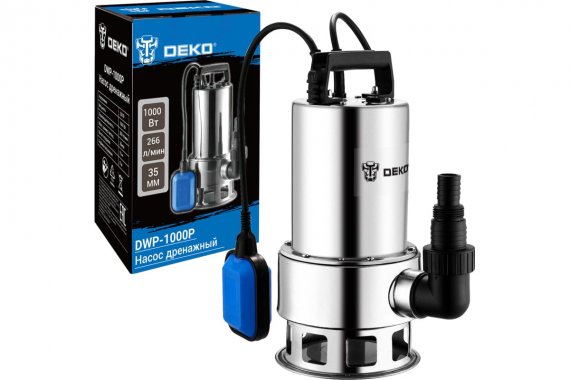 Фотография товара 'Deko 076-0543 Насос дренажный DWP-1000P (грязевая, поплавок, 220В, 1000Вт, нержавеющая сталь)'