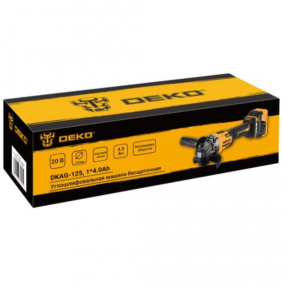 Фотография товара 'Deko 083-1063 Углошлифовальная машина бесщеточная 20В, 1*4.0Ач'