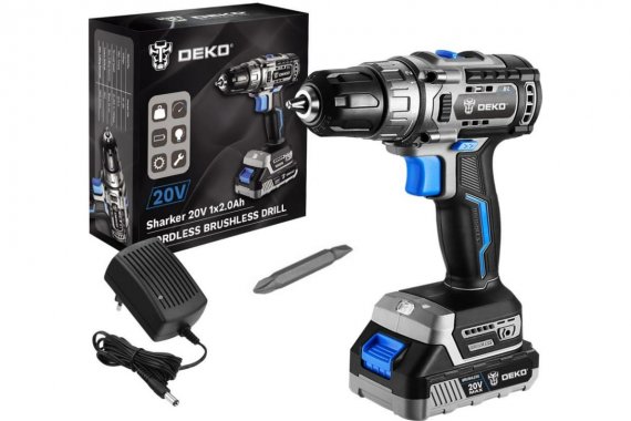 Фотография товара 'Deko 063-4037 Дрель-шуруповерт аккумуляторная бесщеточная Sharker 20V, 20В, 1*3.0Ач'