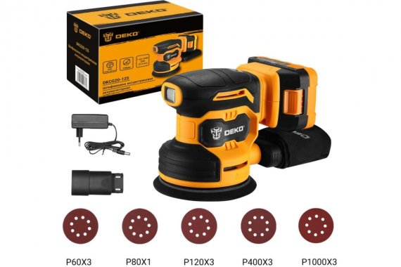 Фотография товара 'Deko 063-4022 Шлифмашина эксцентриковая аккумуляторная DKCG20-125, 20В, 1*2.0Ач'