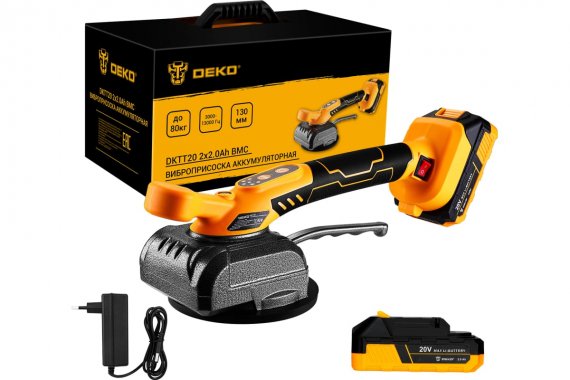 Фотография товара 'Deko 063-4377 Виброприсоска аккумуляторная для укладки плитки DKTT20, 20В, 2x2.0Ач, в кейсе'