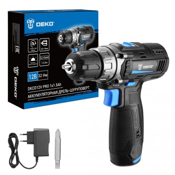 Фотография товара 'Deko 083-1003 Аккумуляторная дрель-шуруповерт DKCD12V PRO, 12В, 1x1.5Ач'