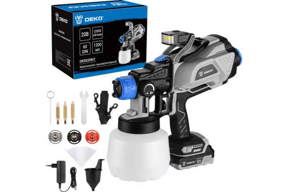 Фотография товара 'Deko 063-4021 Краскопульт аккумуляторный DKSG20K3, 20В, 1200 мл, 1*2.0Ач'