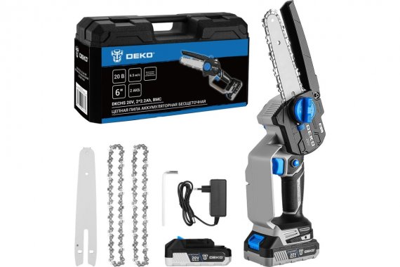 Фотография товара 'Deko 083-2014 Пила цепная аккумуляторная бесщеточная 6", 20В, 2x2.2Ач'