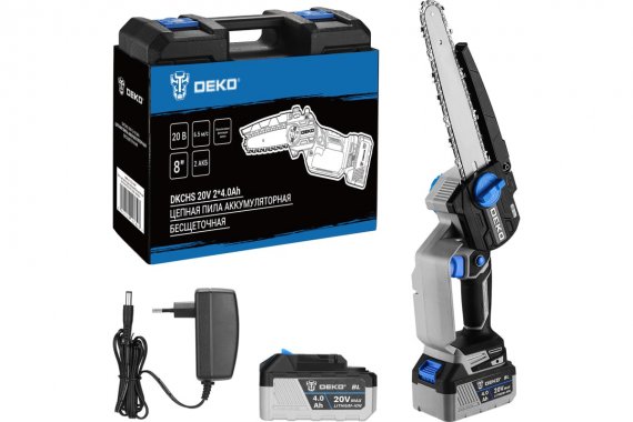 Фотография товара 'Deko 063-4483 Пила цепная аккумуляторная бесщеточная DKCHS 20V, 20В, 2x4.0Ач'
