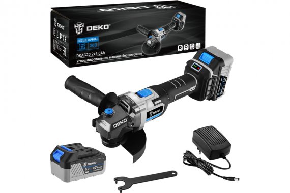 Фотография товара 'Deko 063-4028 Углошлифовальная машина бесщеточная DKAG20, 20В, 2*5.0Ач'
