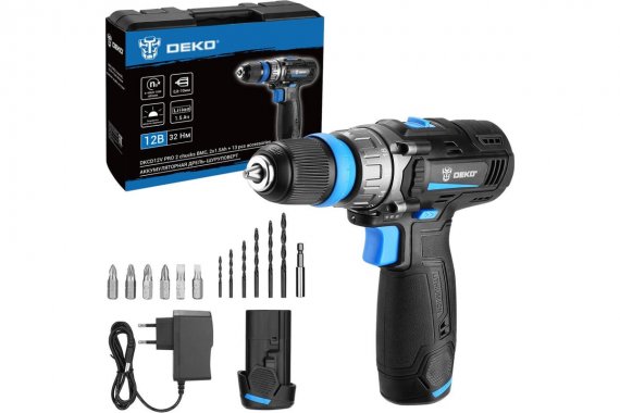 Фотография товара 'Deko 083-1004 Аккумуляторная дрель-шуруповерт в кейсе co съемным патроном'