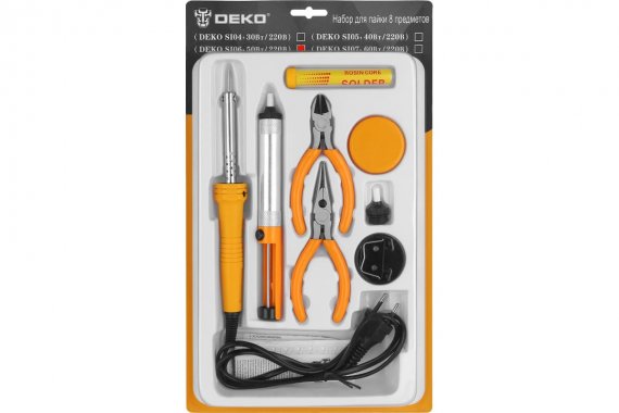 Фотография товара 'Deko 065-0565 Набор для пайки SI06, 50Вт/220 В, 8 предметов'