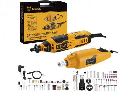 Фотография товара 'Deko 083-1068 Электрические граверы 150 Вт и 200 Вт в кейсе, + набор аксессуаров 237 шт'