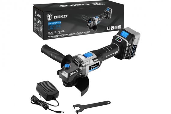 Фотография товара 'Deko 063-4026 Углошлифовальная машина бесщеточная DKAG20, 20В, 1*5.0Ач'