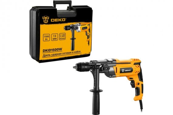 Фотография товара 'Deko 063-4322 Дрель ударная сетевая DKID1500W двухскоростная, в кейсе'