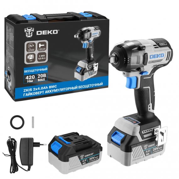 Фотография товара 'Deko 083-1087 Гайковерт аккумуляторный бесщеточный 20В, 2*4.0Ач, 420 Нм'