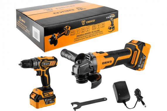 Фотография товара 'Deko 063-4204 Аккумуляторная дрель-шуруповерт DKCD20 20В и аккумуляторная УШМ DEKO DKAG20-125 20В 125мм 2х4,0Ач'