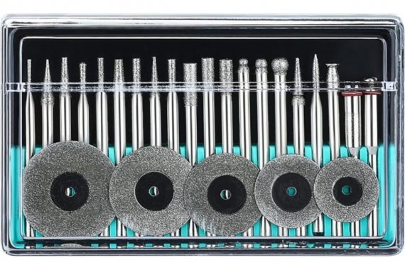 Фотография товара 'Deko 065-0681 Набор шарошек и отрезных дисков с алмазным напылением для гравера + держатели RT25'